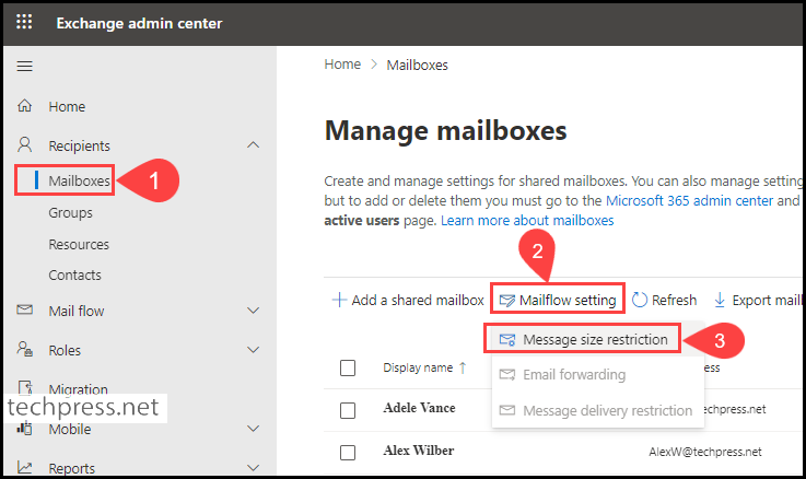 Configure Default Sent and Received Emails Max Size Limit