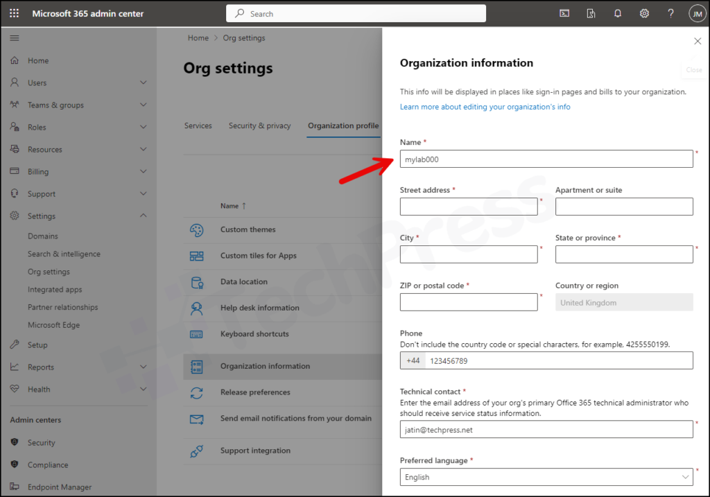 Change Tenant Display Name from Microsoft 365 admin center