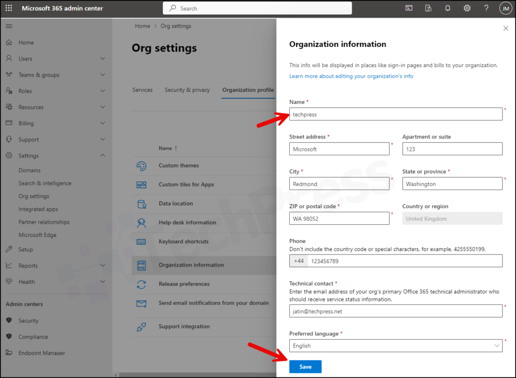 Change Tenant Display Name from Microsoft 365 admin center