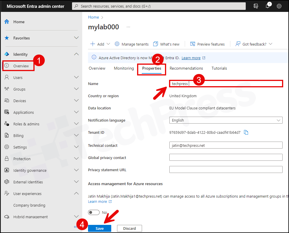 Change Tenant Display Name from Entra admin center