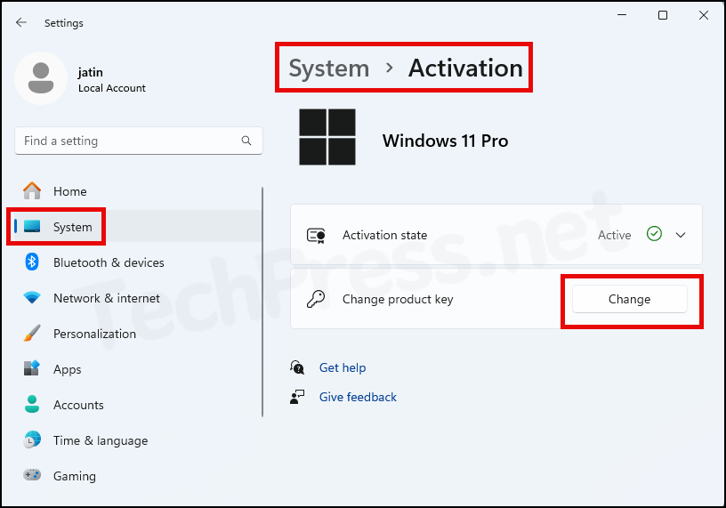 Click on Change for changing Windows 11 Product Key