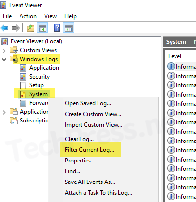 Filter Event viewer log