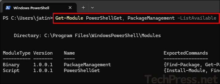 Check Powershellget and packagemanagement modules versions 