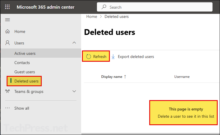 Confirm if users are permanently removed from Microsoft 365 admin center