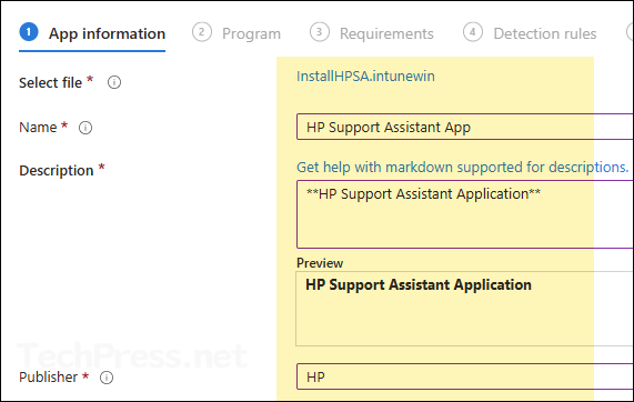 Create Win32 app deployment for HP Support Assistant