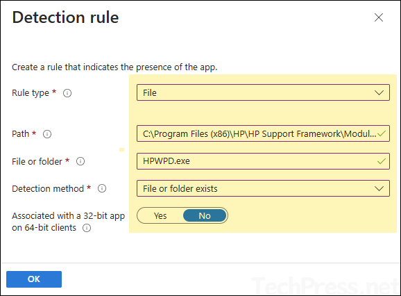 Detection Rule Hp Support Assistant Intune App