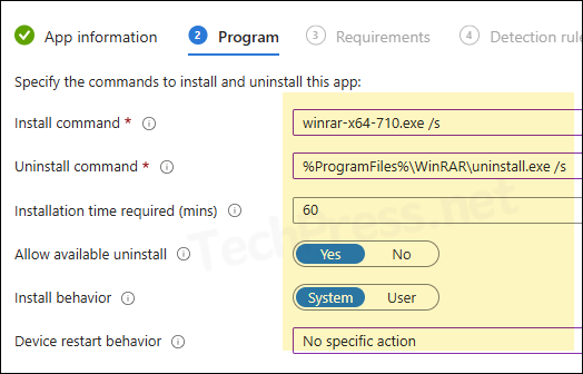 WinRAR Program Tab intune