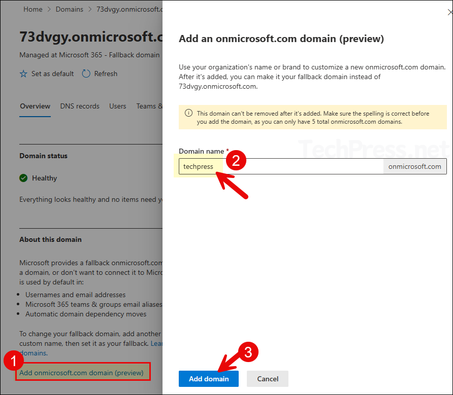 Add onmicrosoft.com domain in Microsoft 365