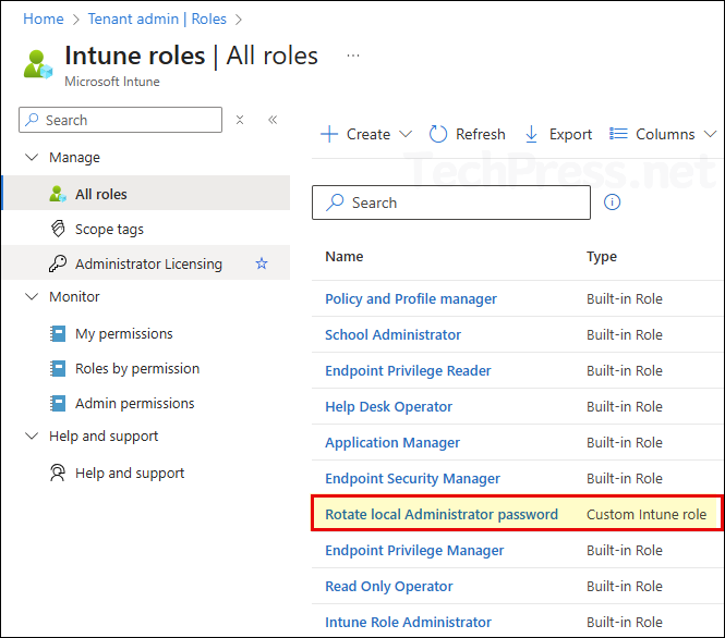 New Custom Intune role has been created