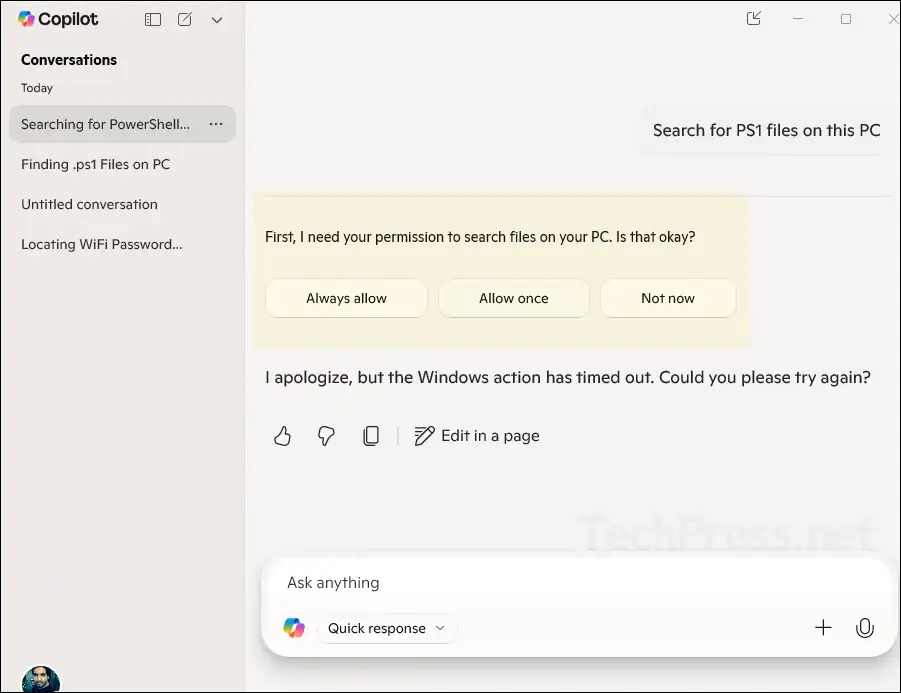 Starting Copilot File Search Without Enabling File Search Capability