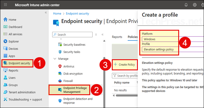 Create Elevation Settings Policy