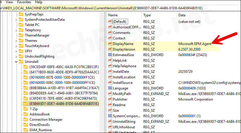 EPM Agent version information in Windows Registry