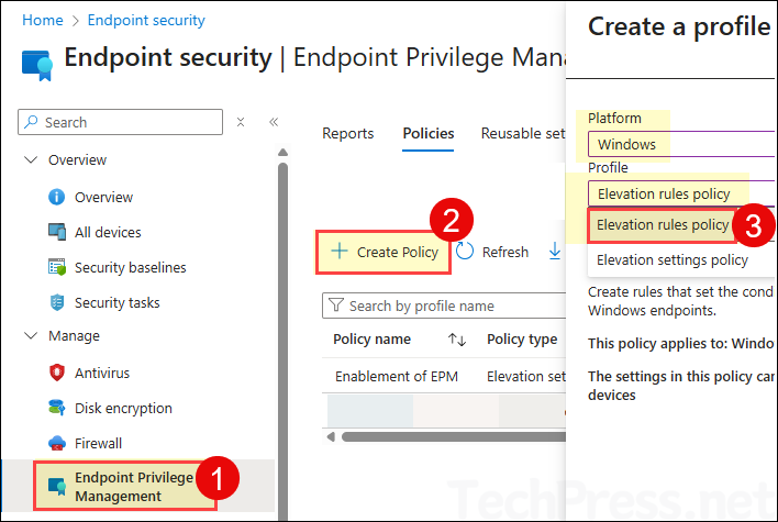 Create an Elevation Rules Policy