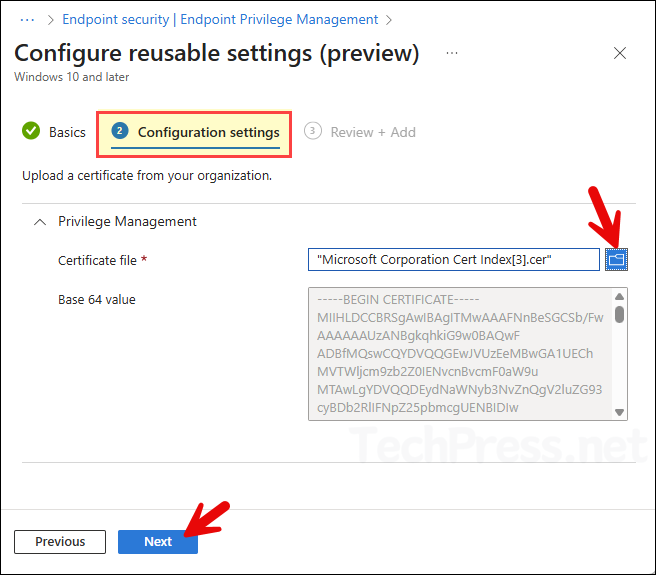 Add the Certificate to Reusable Settings Group
