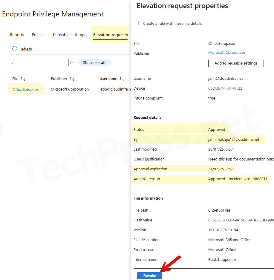 Elevation request approved audit logs