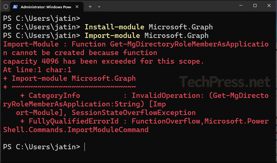 Function Get-MgDirectoryRoleMemberAsApplication cannot be created because function
capacity 4096 has been exceeded for this scope.
