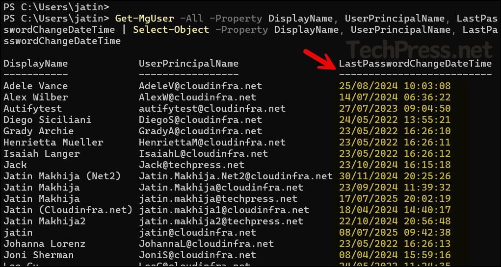 View M365/Entra ID users last password change date and time Info