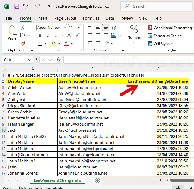 Export M365/Entra ID users last password date and time Info to CSV