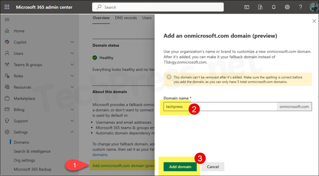 Add a new onmicrosoft.com domain