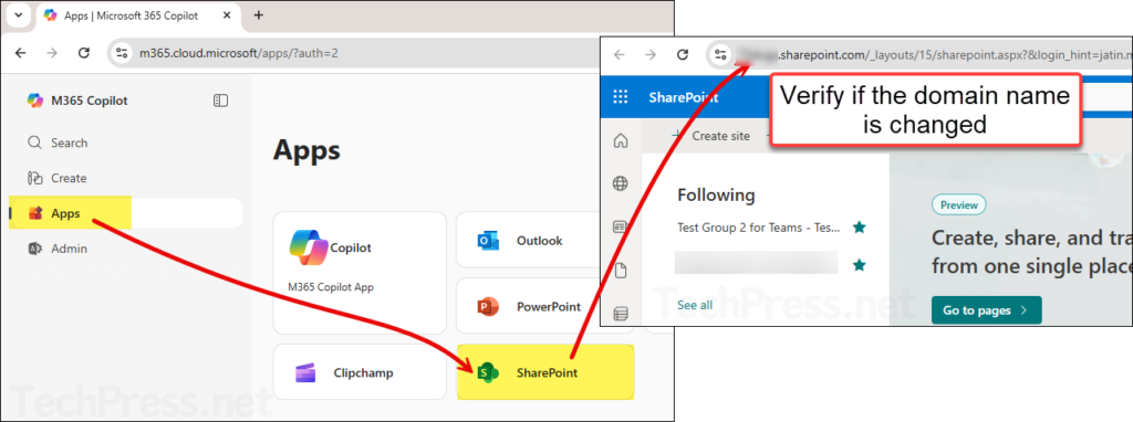 Verify SharePoint URL after domain rename