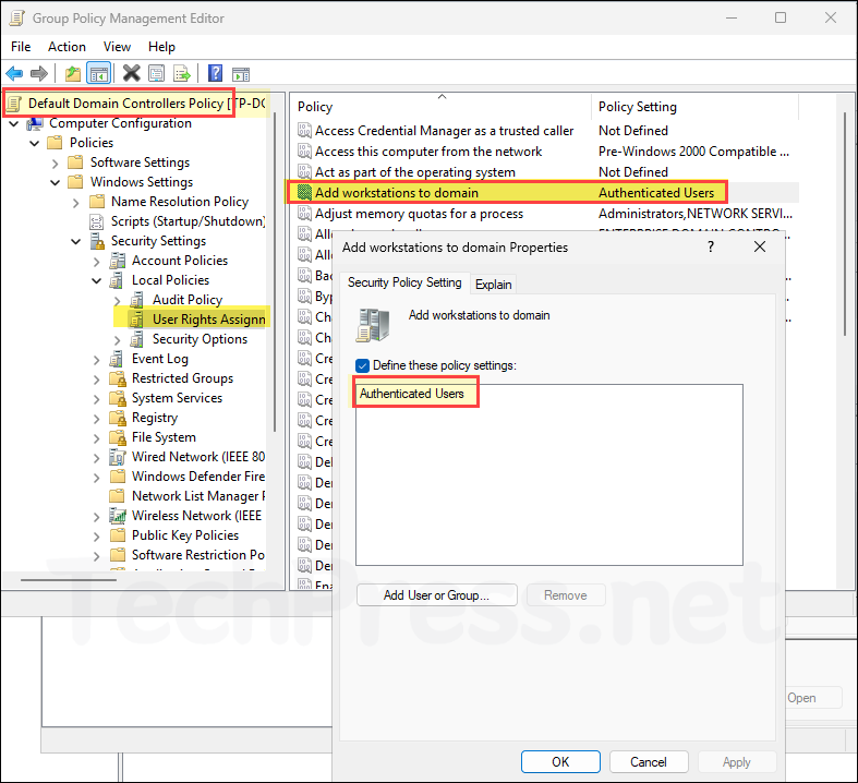 Add workstations to Domain GPO setting