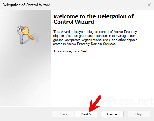 Welcome to the Delegation of Control Wizard screen