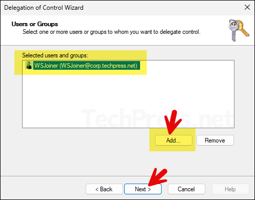 Add a user account for delegation of domain join rights