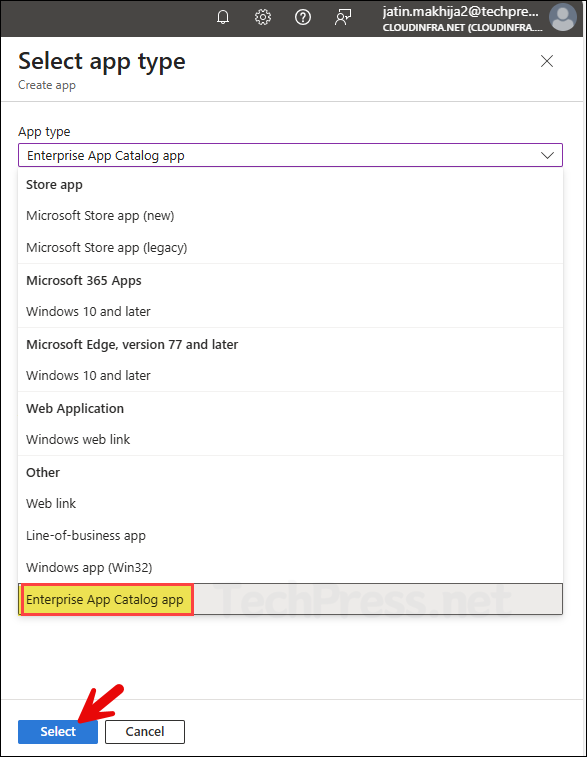 Select Enterprise App Catalog App for Adobe Air Deployment