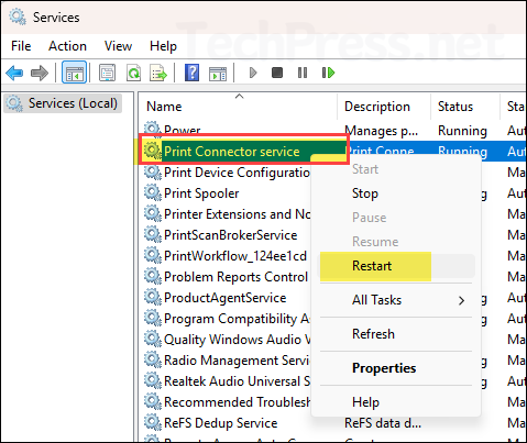 restart Print Connector service