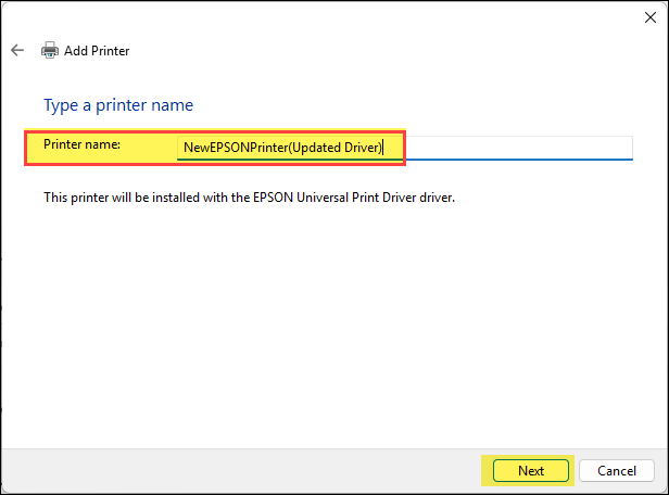 Provide name for the new print queue