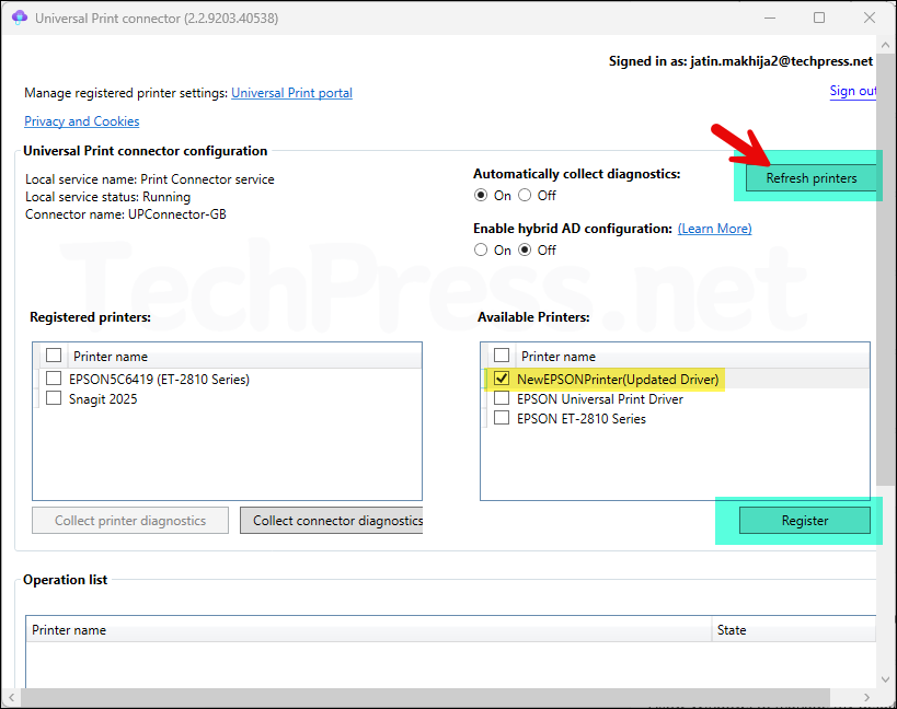 Scan the New Printer using Universal Print Connector