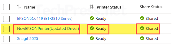 Share the new printer and test