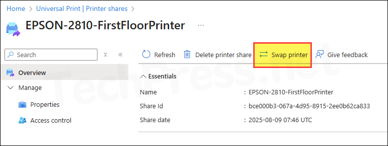 Swap the Printer on Universal Print