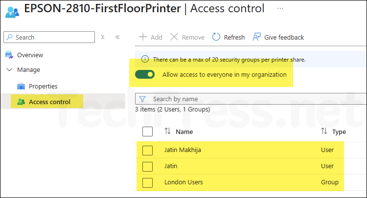 Printer Share access control