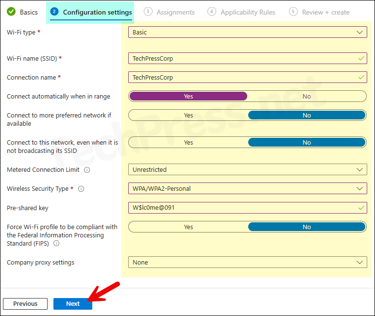 Intune Basic type Wi-FI profile deployment