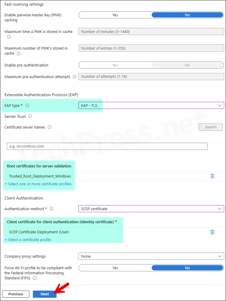 Intune Enterprise type Wi-FI profile deployment
