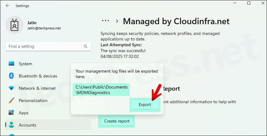 Export MDM Diagnostic log