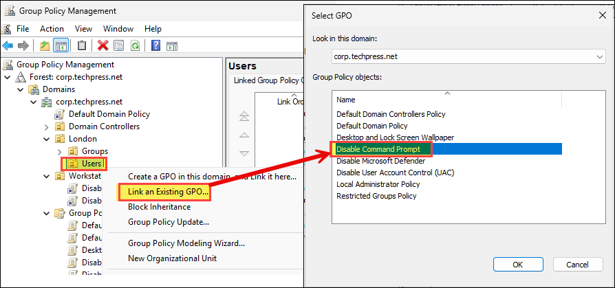 Link Disable Command Prompt GPO