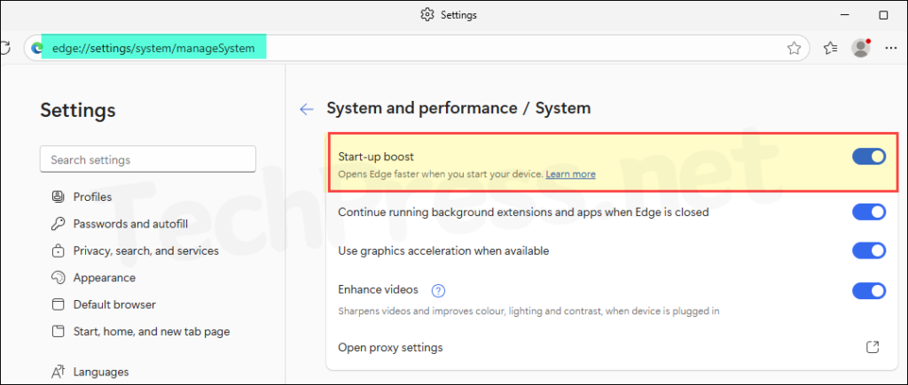 Enable or Disable Edge Startup boost manually