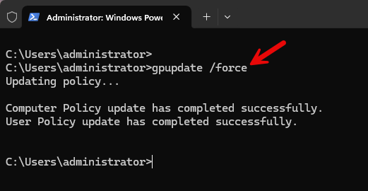 Force group policy update command