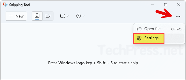 Snipping tool settings