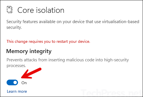 Enable Memory Integrity using Windows Security App