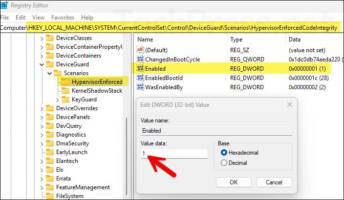 Enable Memory Integrity Using Registry Editor