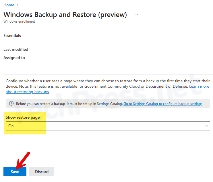 Set Show restore page to On