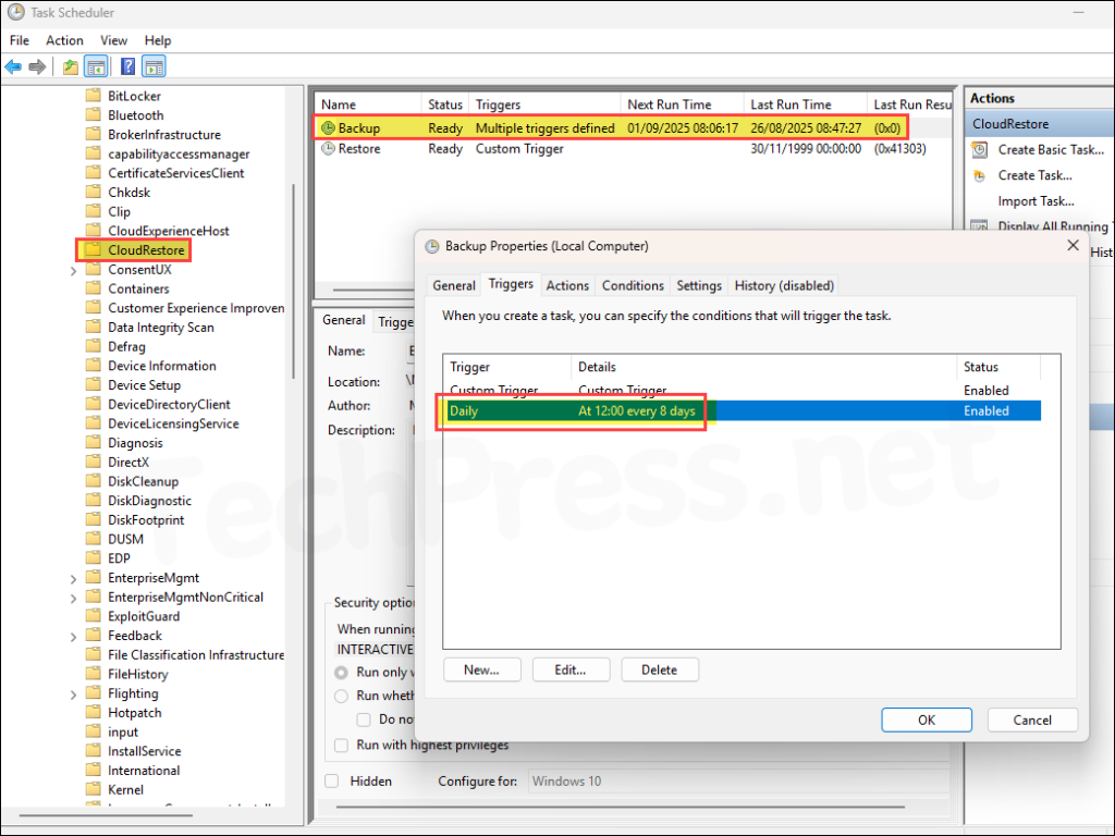 Windows backup task scheduler task
