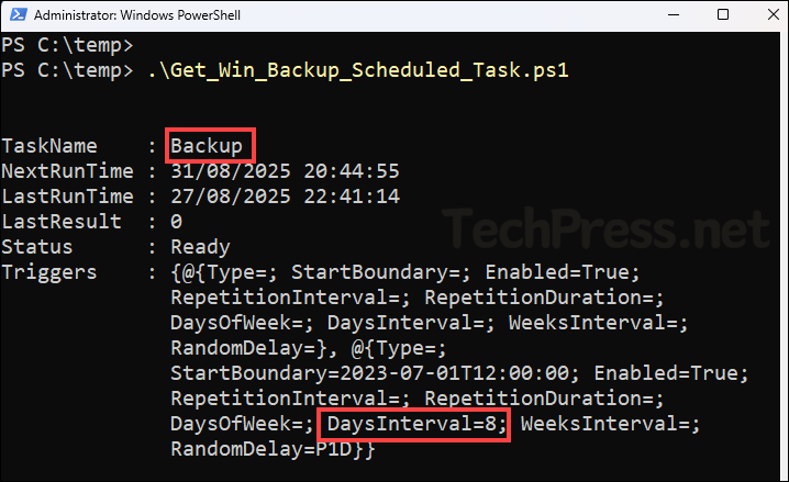 Windows Backup Scheduled task Powershell script