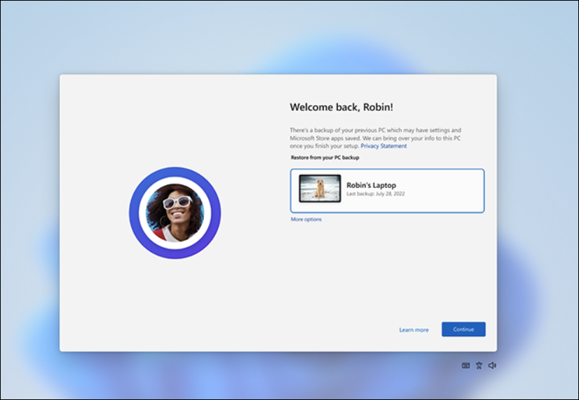 End User Experience Windows Backup Restoration