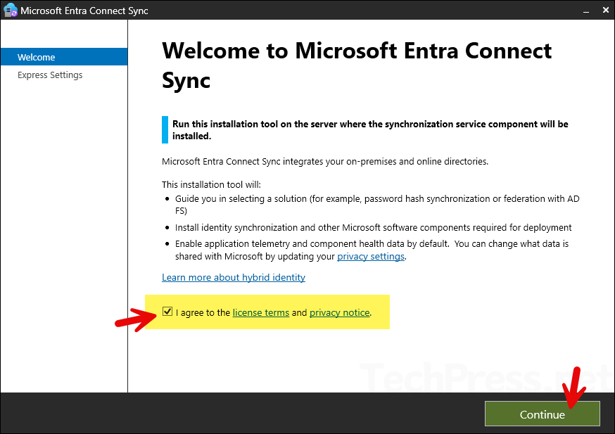 I agree to the license terms and privacy notice checkbox