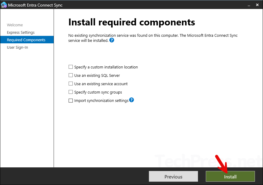 Install Required Components Entra Connect Sync