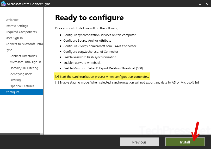 Start the synchronization process when configuration completes